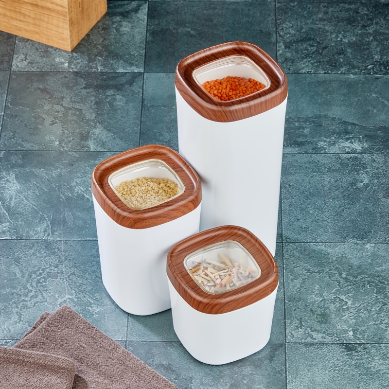 Mugiss Bonny Erzak Saklama Kabı Ahşap Kaplama Kapak Renkli Hazne 1,8 Lt M-ESK-0211