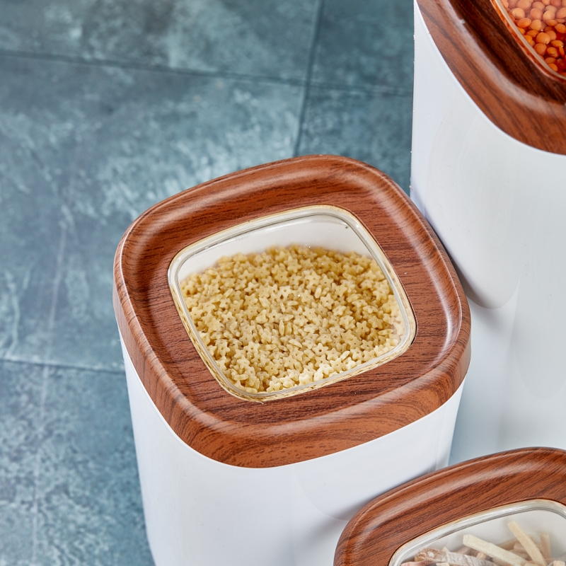 Mugiss Bonny Erzak Saklama Kabı Ahşap Kaplama Kapak Renkli Hazne 1,8 Lt M-ESK-0211