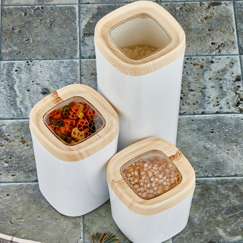 Mugiss Bonny Erzak Saklama Kabı Ahşap Kaplama Kapak Renkli Hazne 1 Lt M-ESK-0212