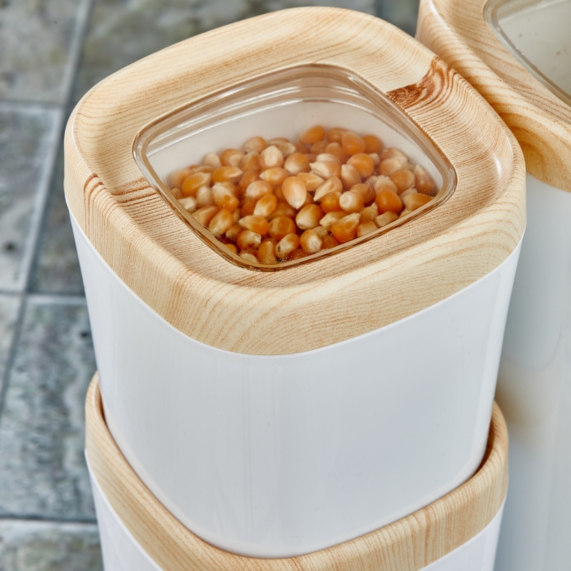 Mugiss Bonny Erzak Saklama Kabı Ahşap Kaplama Kapak Renkli Hazne 1 Lt M-ESK-0212