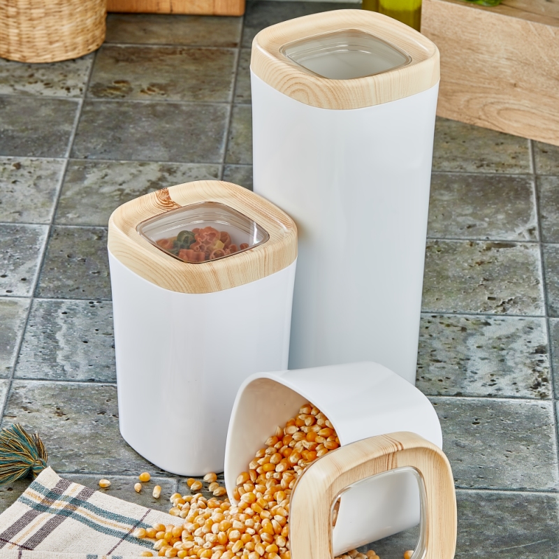 Mugiss Bonny Erzak Saklama Kabı Ahşap Kaplama Kapak Renkli Hazne 1 Lt M-ESK-0212