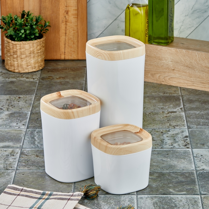 Mugiss Bonny Erzak Saklama Kabı Ahşap Kaplama Kapak Renkli Hazne 600 Ml M-ESK-0213
