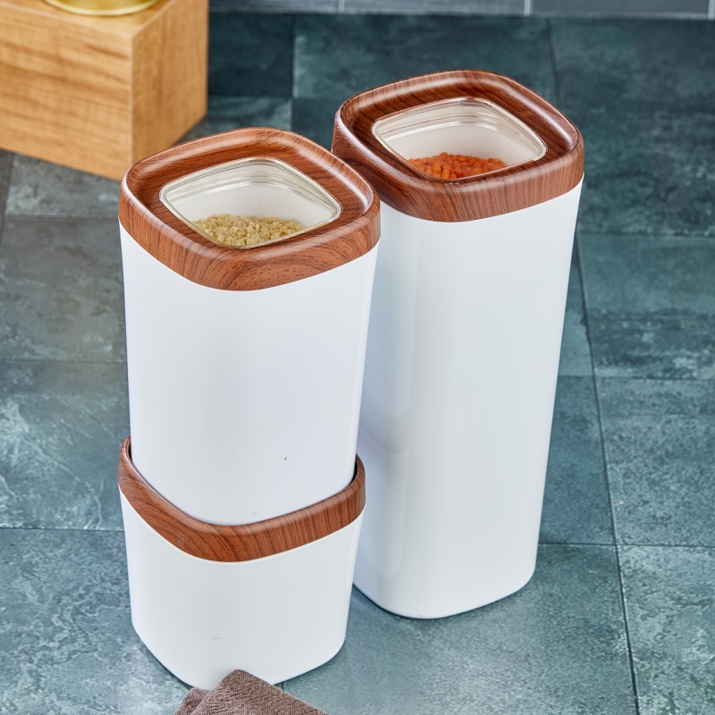 Mugiss Bonny Erzak Saklama Kabı Ahşap Kaplama Kapak Renkli Hazne 600 Ml M-ESK-0213